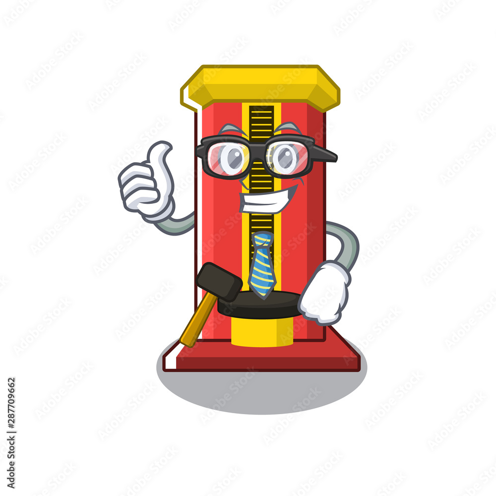 Poster businessman hammer game machine in the cartoon