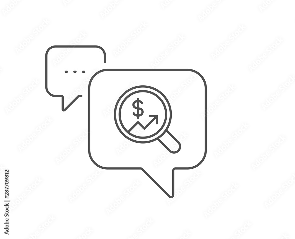 Poster business audit or statistics line icon. chat bubble design. analytics with charts symbol. search mag