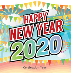 Happy New Year 2020 Celebration Vector Illustration