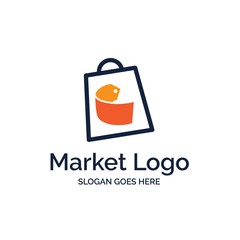 Shopping bag market logo design with orange price tag illustration