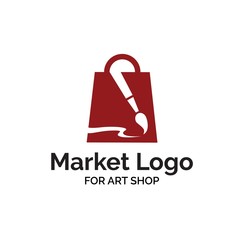 Art shop logo design with shopping bag and paintbrush illustration