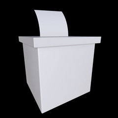 Blank election box ballot campaign mockup. Casting vote concept 3d render on black background