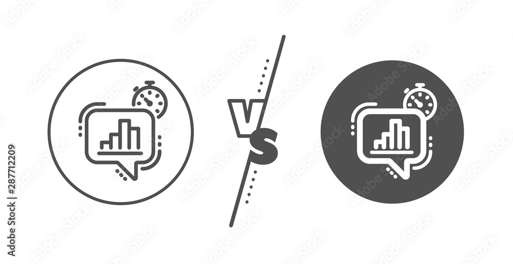 Poster statistics timer sign. versus concept. diagram chart line icon. market analytics symbol. line vs cla
