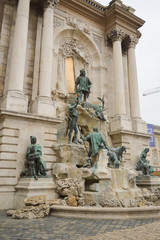 Fototapeta na wymiar Fountain of King Matthias in Buda Castle in Budapest on December 30, 2017.