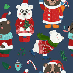 Seamless pattern with cute christmas bears.
