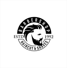 Barbershop Logo Design silhouette Vector Stock on the white background . haircut Logo Vintage Hispter badge .
