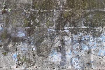 Detail of an old wall covered with smog-blackened marble