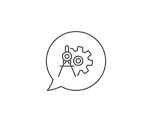 Cogwheel dividers line icon. Chat bubble design. Engineering tool sign. Cog gear symbol. Outline concept. Thin line cogwheel dividers icon. Vector