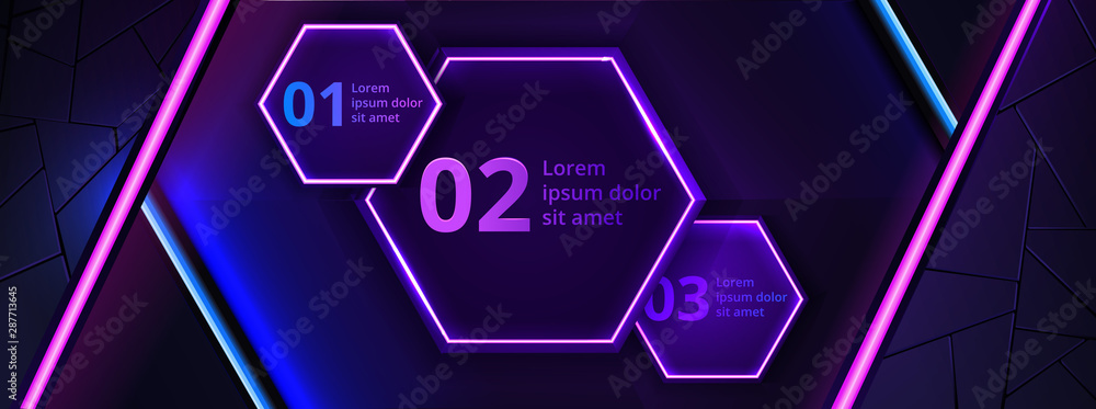 Poster abstract neon infographic background with violet light, line and texture. vector banner design in da