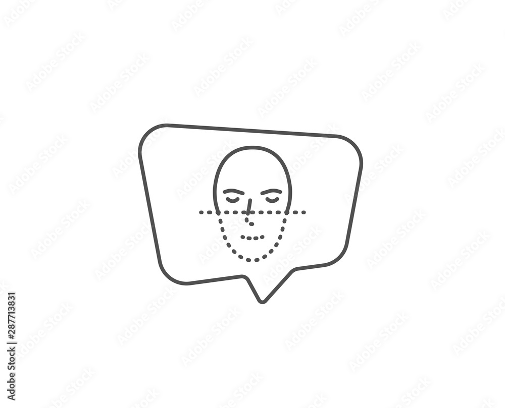 Poster face recognition line icon. chat bubble design. faces biometrics sign. head scanning symbol. outline
