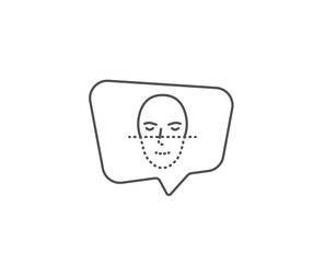 Face recognition line icon. Chat bubble design. Faces biometrics sign. Head scanning symbol. Outline concept. Thin line face recognition icon. Vector