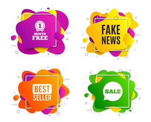 Fake news symbol. Liquid shape, various colors. Media newspaper sign. Daily information. Geometric vector banner, square frames. Fake news text. Gradient shape badge. Vector