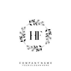 letter HF surrounded by beautiful and elegant flowers and leaves. Wedding monogram logo template. Fashion Logo template Vectors,