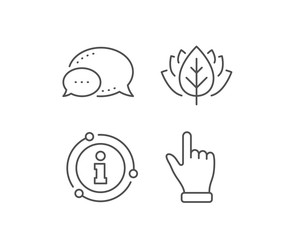 Click hand line icon. Chat bubble, info sign elements. One finger palm sign. Direction gesture symbol. Linear click hand outline icon. Information bubble. Vector