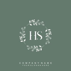 letter HS surrounded by beautiful and elegant flowers and leaves. Wedding monogram logo template. Fashion Logo template Vectors,