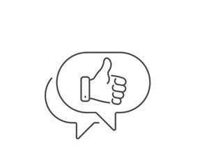 Like hand line icon. Chat bubble design. Thumbs up finger sign. Gesture symbol. Outline concept. Thin line like hand icon. Vector