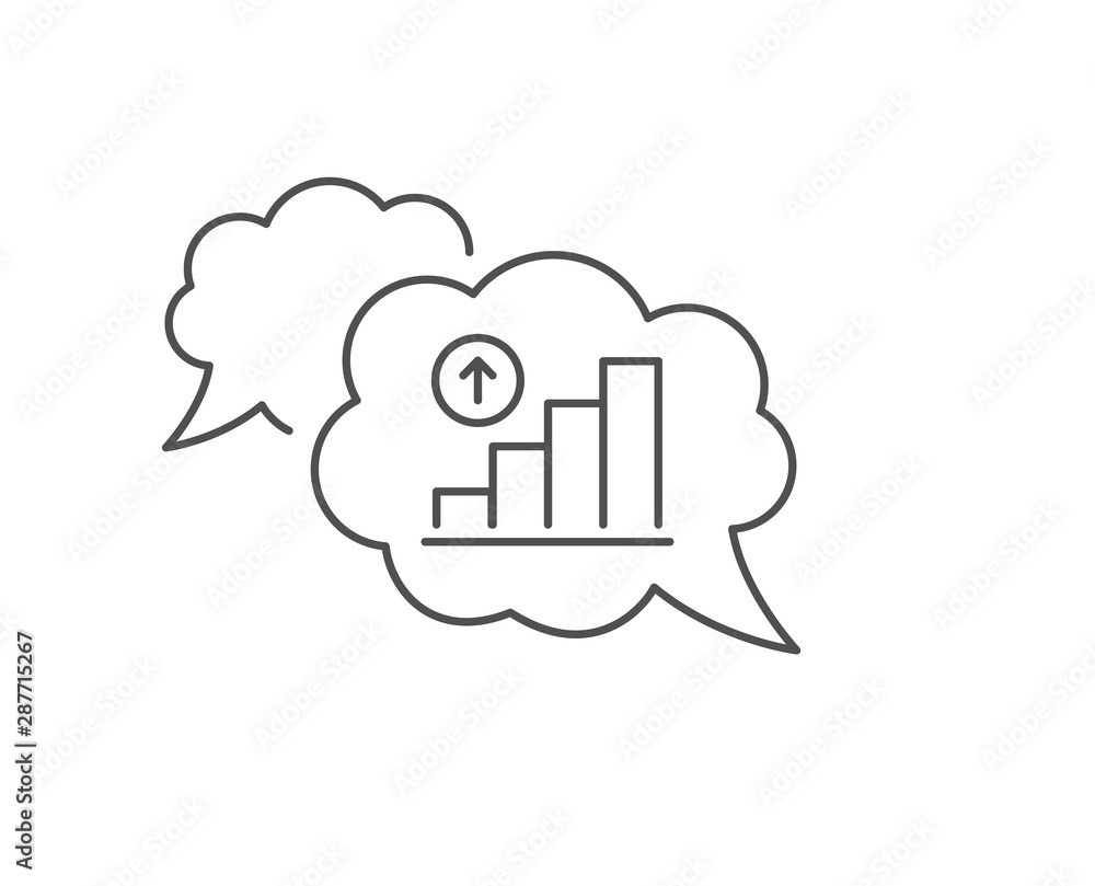 Poster graph line icon. chat bubble design. column chart sign. growth diagram symbol. outline concept. thin