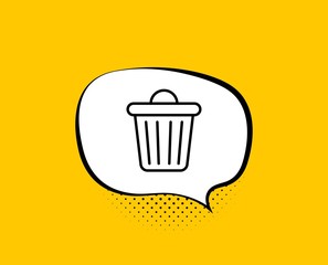 Trash bin line icon. Comic speech bubble. Garbage, waste sign. Delete, remove symbol. Yellow background with chat bubble. Trash bin icon. Colorful banner. Vector