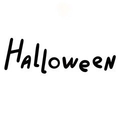Halloween inscription. Black and white hand drawn lettering. Isolated object on a white background. Design for greeting cards, invitations, posters.