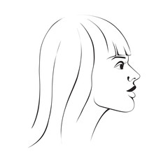 Head of a beautiful girl with long hair. Vector isolated illustration on a white background.