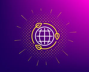 Eco energy line icon. Halftone pattern. Green world sign. Ecology power symbol. Gradient background. Eco energy line icon. Yellow halftone pattern. Vector