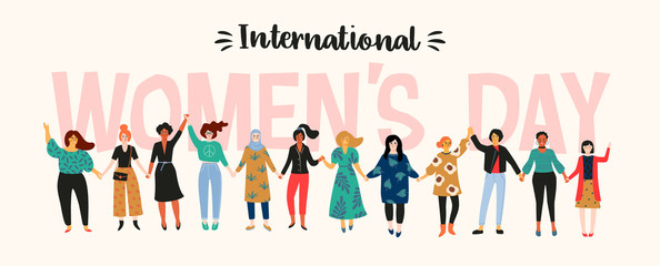 International Womens Day. Vector illustration with women different nationalities and cultures. - 287715864
