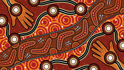 Illustration based on aboriginal style of background. - obrazy, fototapety, plakaty