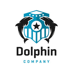 dolphin shield logo design template