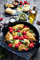 chicken breasts rolled up with pesto, tomatoes