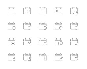 Simple set of Calendar related vector line web icons. Contains such Icons as Calendar, Today, Mobile sync, Private, Family and more. Editable Stroke. 48x48 Pixel Perfect.