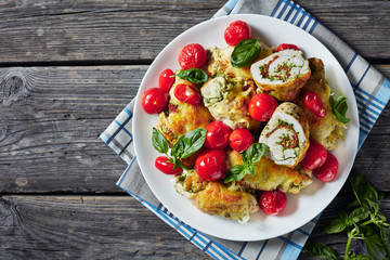 Italian Chicken Rolls with pesto, top view