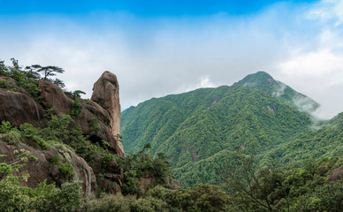 Naklejka premium Scenery and cableway of sanqing mountain in shangrao city, jiangxi province, China