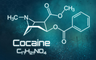 Fototapeta premium Chemical formula of Cocaine on a futuristic background