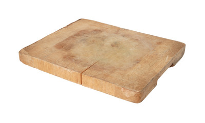 Used wooden cutting board isolated on white