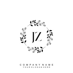 letter JZ surrounded by beautiful and elegant flowers and leaves. Wedding monogram logo template. Fashion Logo template Vectors,