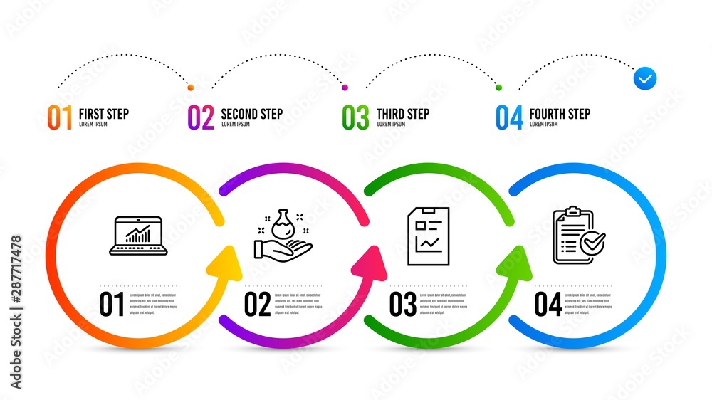 Poster survey checklist sign. infographics timeline. chemistry lab, online statistics and report document l