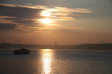 ship at sunrise in Istanbul Turkey