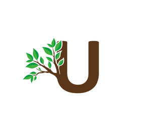 Letter U Leaves Nature Icon Vector Logo, eco green icon.