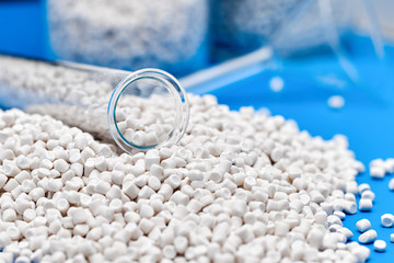 Closeup of a white chalk polymer granule