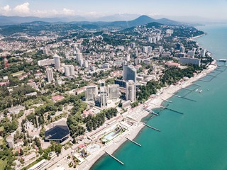 Aerial view of Marine station - Sea Port of Sochi, Krasnodar Krai, Russia.