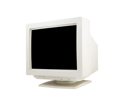 Old CRT monitor isolated on white background
