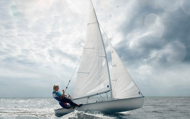 Naklejka premium Sailing yacht race. Yachting. Sailing regatta.