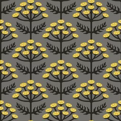Tragetasche Rainfarn-Blumenvektor im skandinavischen Stil, grau, schwarz und gelb, nahtloses Muster. Geschenkpapier-Design. © viktoriayams