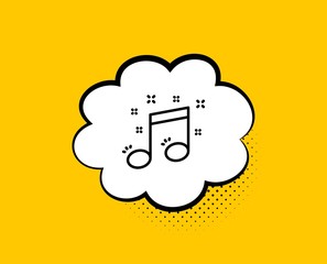 Musical note line icon. Comic speech bubble. Music sign. Yellow background with chat bubble. Musical note icon. Colorful banner. Vector