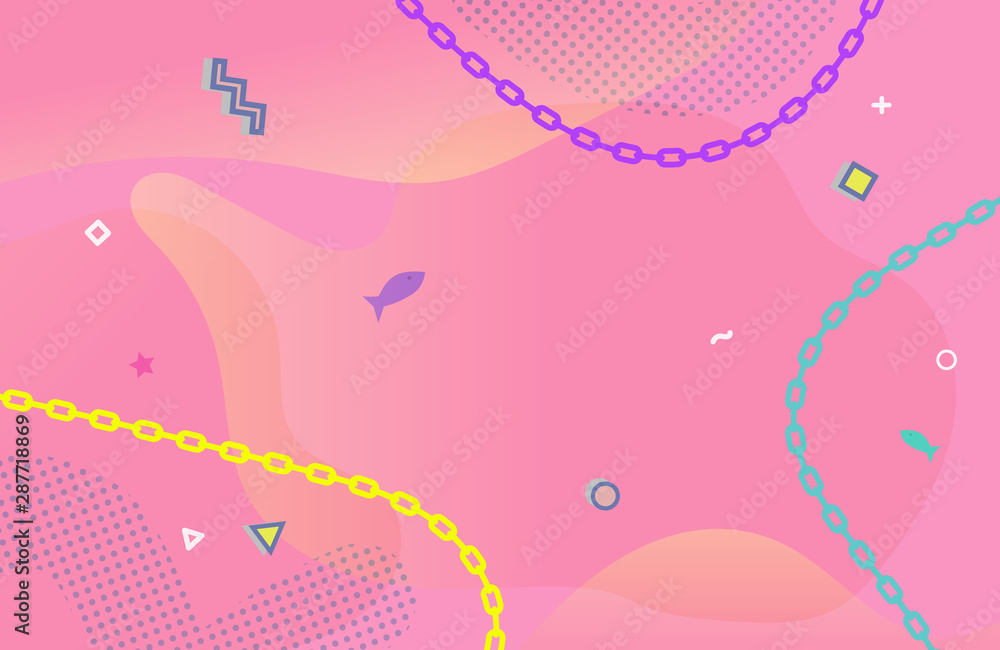 Fototapete Abstract pink curve and chain gradient design vector background