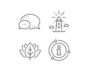 Lighthouse line icon. Chat bubble, info sign elements. Beacon tower sign. Searchlight building symbol. Linear lighthouse outline icon. Information bubble. Vector