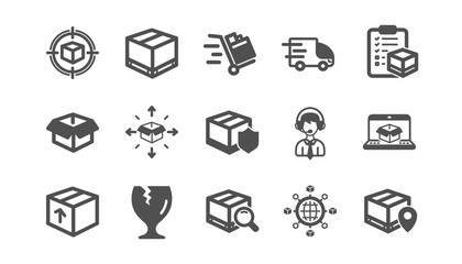 Fototapeta premium Logistics and Shipping icons. Truck Delivery, Checklist and Parcel tracking. Cargo classic icon set. Quality set. Vector