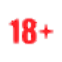 Fototapeta premium Parental advisory, explicit content, 18 years pixsel red warning stamp isolated on white.