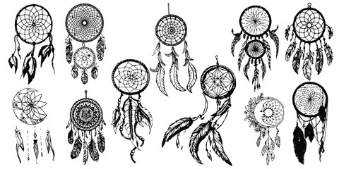 Dreamcatcher. Hand drawn collection. Vector - obrazy, fototapety, plakaty