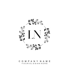 letter LN surrounded by beautiful and elegant flowers and leaves. Wedding monogram logo template. Fashion Logo template Vectors,